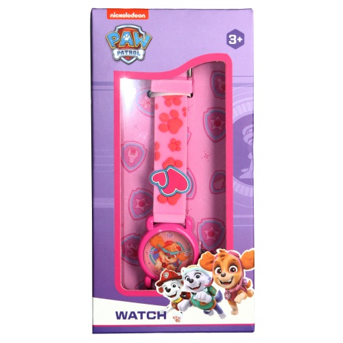 Zegarek Psi Patrol wskazówkowy dla dziewczynki-520-1531-różowy-ozdobne-pudełko
