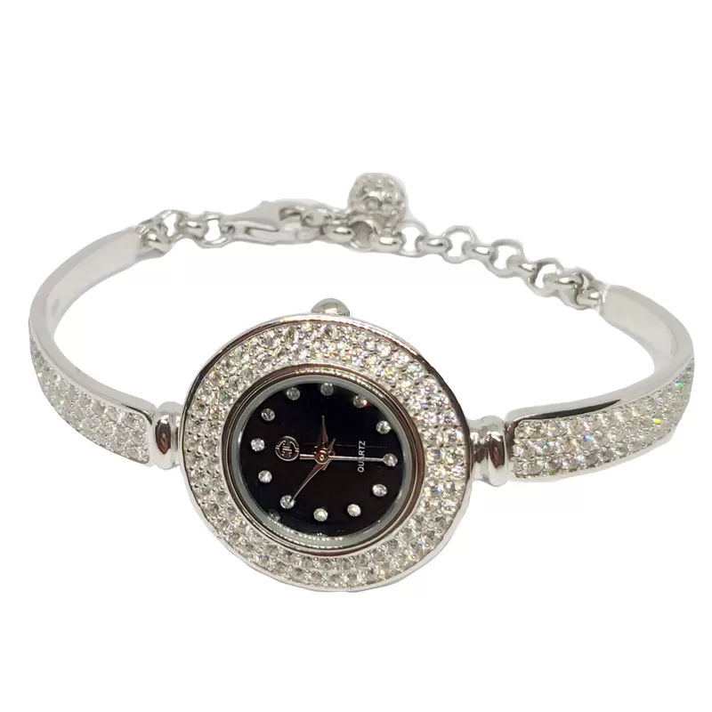 Zegarek Srebrny Czarna tarcza AG 925 ZS012