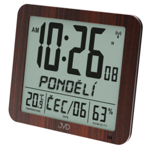 Brązowy zegar cyfrowy JVD DH9335.2 Dni tygodnia PL Radio controll