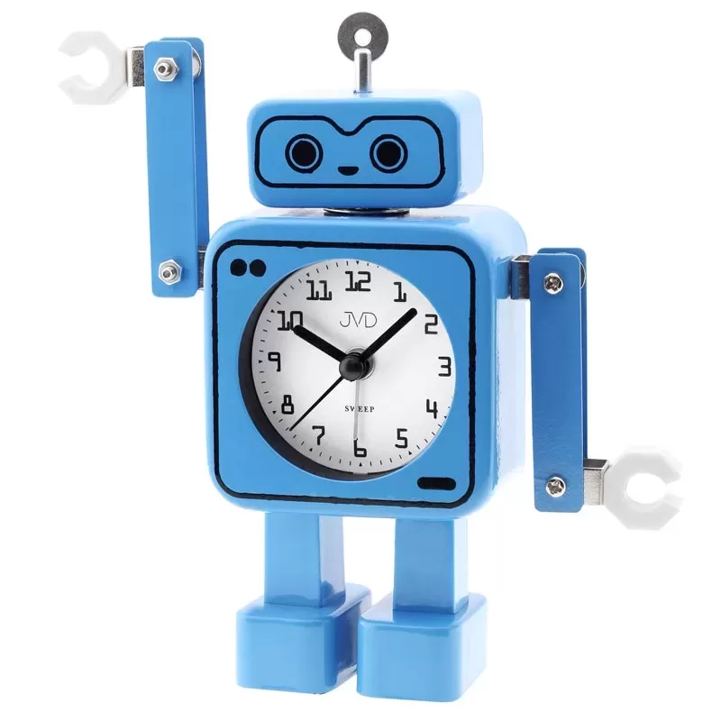 Budzik JVD niebieski Robot SRP2305.3 cichy płynący sekundnik