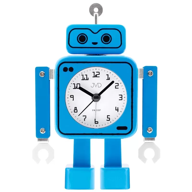 Budzik JVD niebieski Robot SRP2305.3 cichy płynący sekundnik