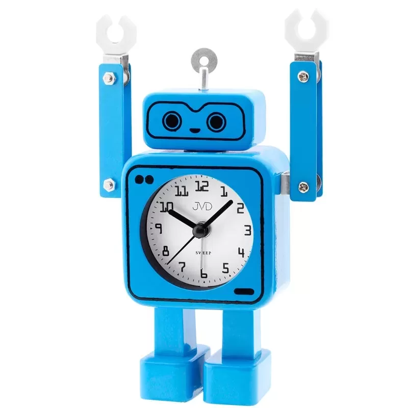 Budzik JVD niebieski Robot SRP2305.3 cichy płynący sekundnik
