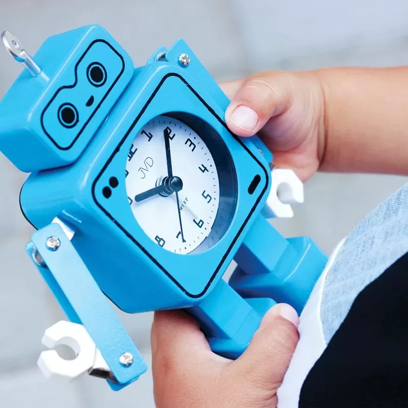 Budzik JVD niebieski Robot SRP2305.3 cichy płynący sekundnik