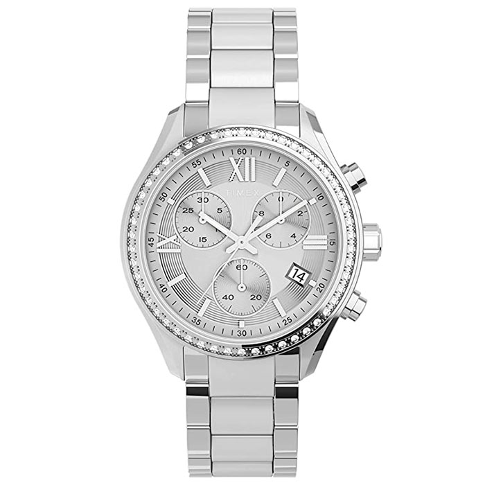 Timex TW2V57600 Premium Zegarek damski srebrny cyrkonie bransoleta
