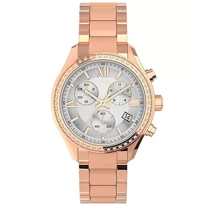 Timex TW2V57900 Premium Zegarek damski różowe złoto cyrkonie bransoleta