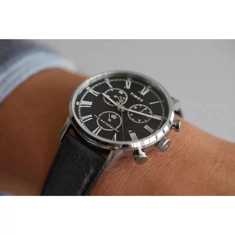 Timex TW2U88300 Waterbury Chronograph Zegarek męski czarny na pasku