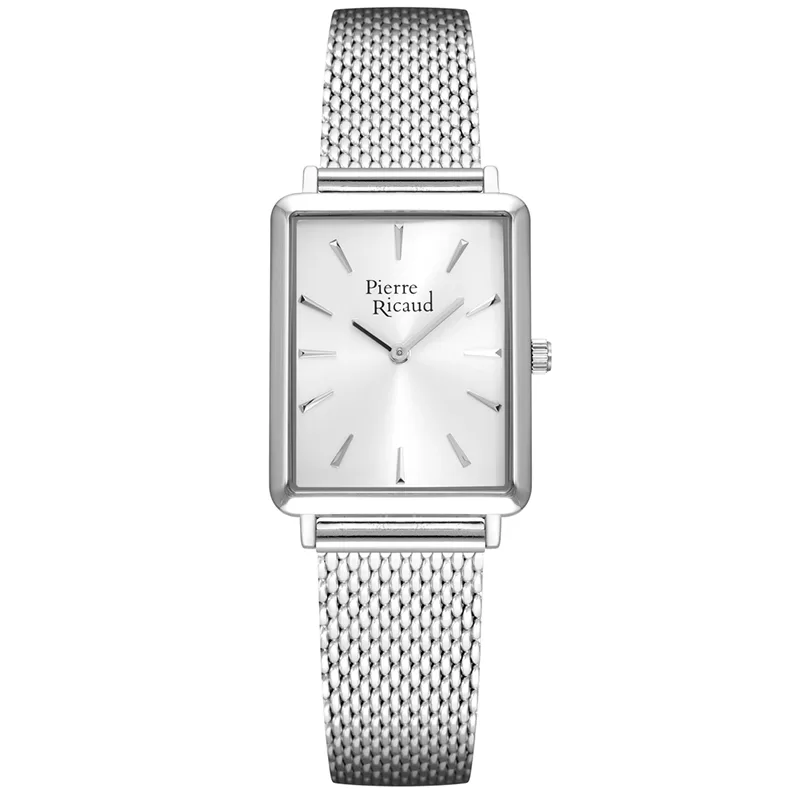 Pierre Ricaud P22111.5113Q Zegarek damski prostokątny srebrny mesh