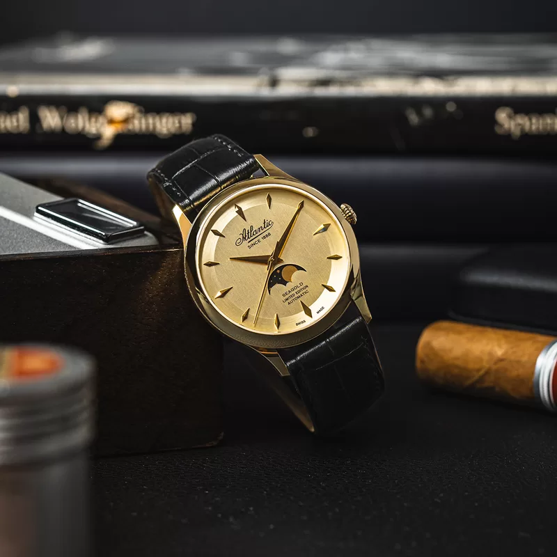 Atlantic 96741.65.31 Seagold 14K Limitowana Edycja Złoty zegarek męski automatyczny z fazami księżyca SALONKWADRANS