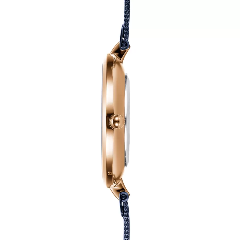 Zegarek damski Obaku Denmark V256LXVLML DIAMANT prosty niebieski zegarek na meshowej bransolecie z diamentem