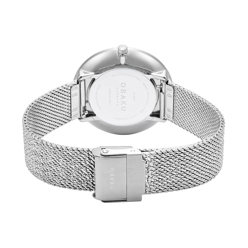 Zegarek damski Obaku Denmark V288LXCWHC GLANS Srebrny zegarek perłowa tarcza i kryształki