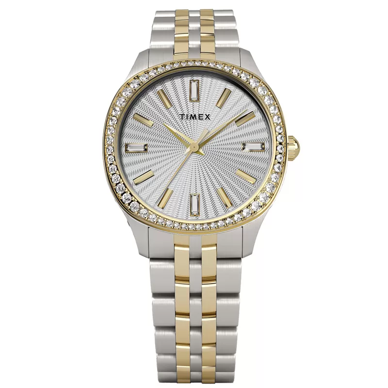 Timex TW2W17700 Trend Zegarek damski elegancki z cyrkoniami złoty srebrny wodoszczelny