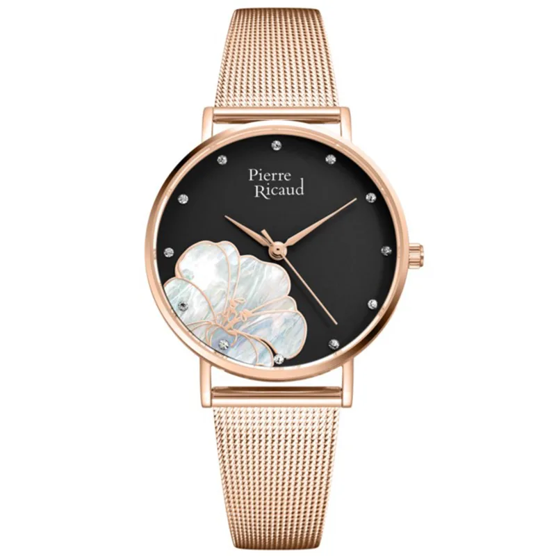 Pierre Ricaud P22107.91R4Q Zegarek damski złoty mesh kwiatki
