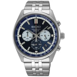 Seiko SSB427P1 Chronograph Zegarek męski na bransolecie z chronografem Niebieski