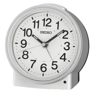 Budzik Seiko QHE199S Srebrny kwarcowy z podświetleniem