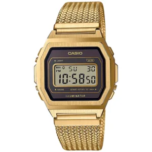 Zegarek Casio A1000MGA-5EF Vintage PREMIUM Gold złoty cyfrowy klasyczny zegarek unisex illuminator na meshowej bransolecie