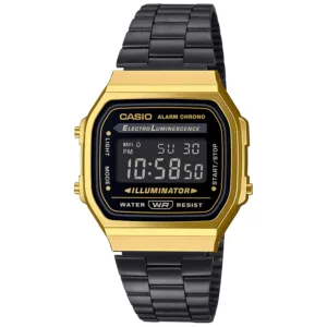 Zegarek Casio A168WEGB-1BEF Vintage Czarny złoty cyfrowy klasyczny zegarek unisex Illuminator
