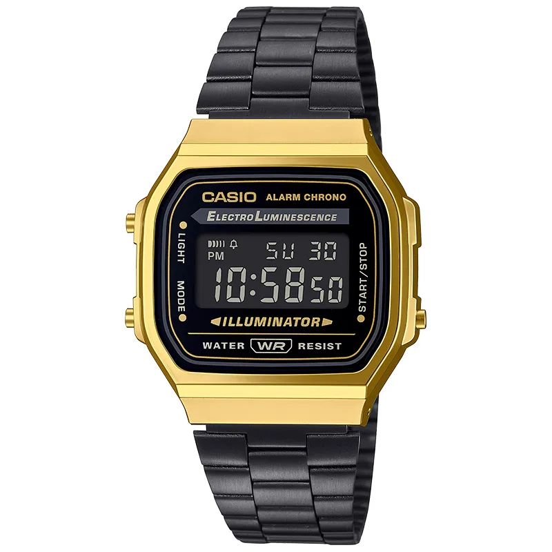 Zegarek Casio A168WEGB-1BEF Vintage Czarny złoty cyfrowy klasyczny zegarek unisex Illuminator
