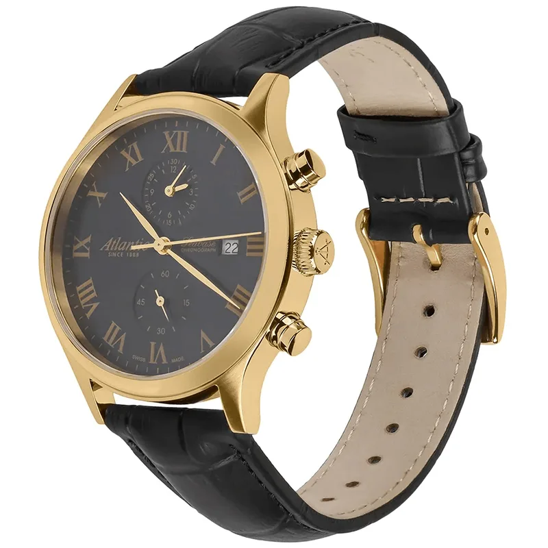 Atlantic 64452.45.68 Seabase Chronograph Zegarek męski złoty szwajcarski na pasku skórzanym