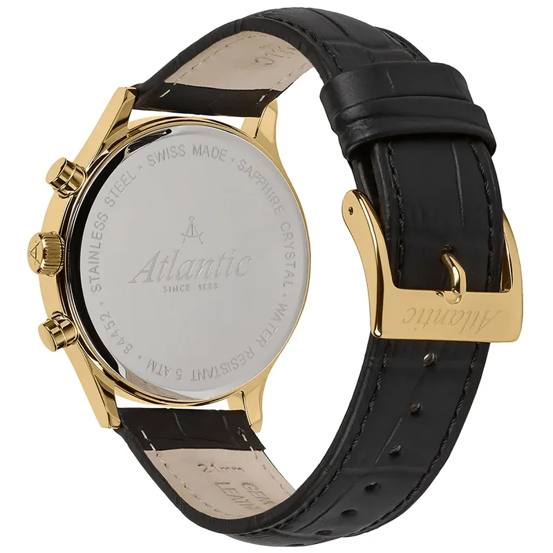 Atlantic 64452.45.68 Seabase Chronograph Zegarek męski złoty szwajcarski na pasku skórzanym