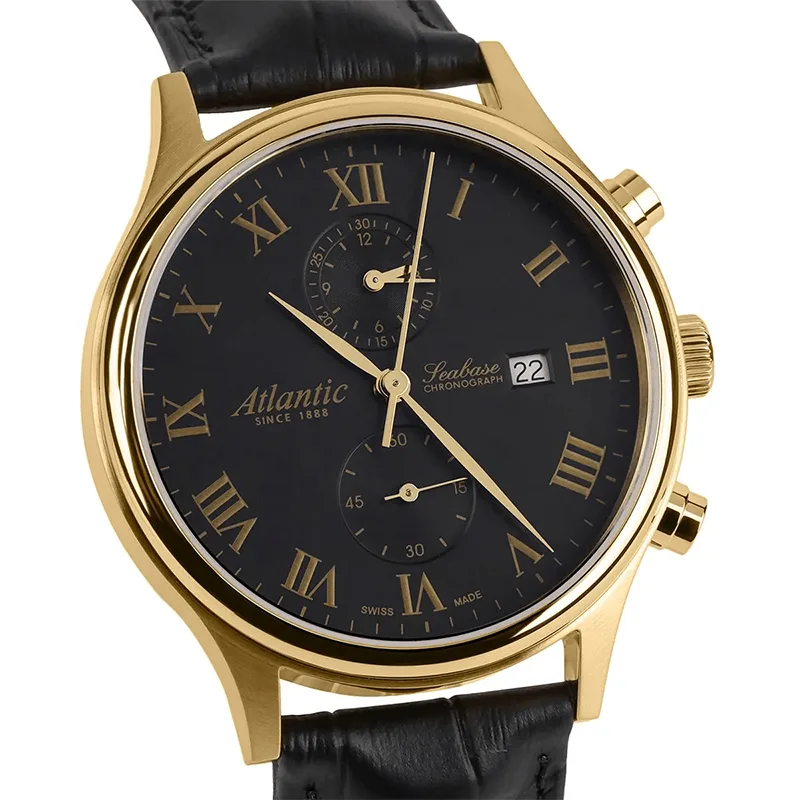 Atlantic 64452.45.68 Seabase Chronograph Zegarek męski złoty szwajcarski na pasku skórzanym