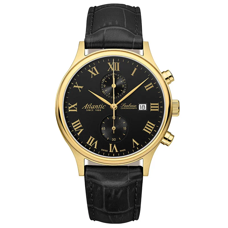 Atlantic 64452.45.68 Seabase Chronograph Zegarek męski złoty szwajcarski na pasku skórzanym