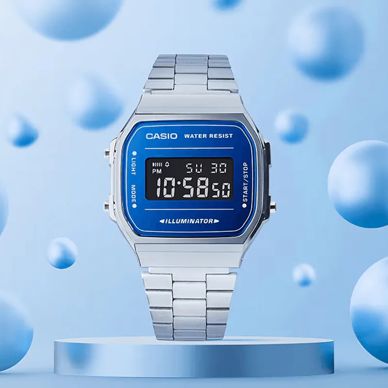 Zegarek Casio A168WEM-2BEF Vintage Srebrny cyfrowy klasyczny zegarek unisex Illuminator