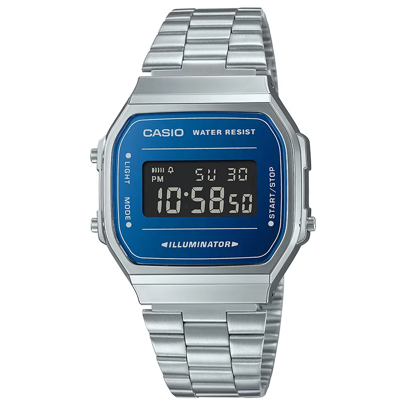 Zegarek Casio A168WEM-2BEF Vintage Srebrny cyfrowy klasyczny zegarek unisex Illuminator