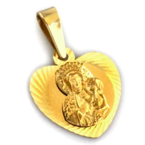 Złoty medalik Matka Boża Częstochowska Serce 375 ZZW566