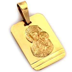 Złoty medalik Matka Boża Częstochowska z ozdobnym frezowaniem 585 ZZW560