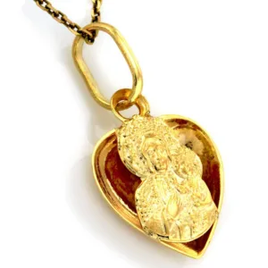 Złoty medalik Serce Matka Boża Częstochowska 375 ZZW564