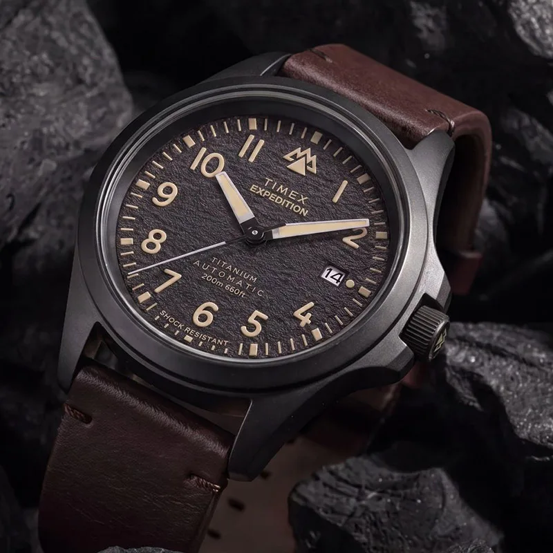 Timex TW2Y90900 Expedition Field Post Titanium Automatic 41mm Leather Strap Watch