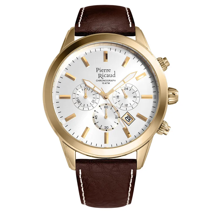 Pierre Ricaud P97010.1B13CH Chronograph Zegarek męski na pasku z chronografem 10ATM