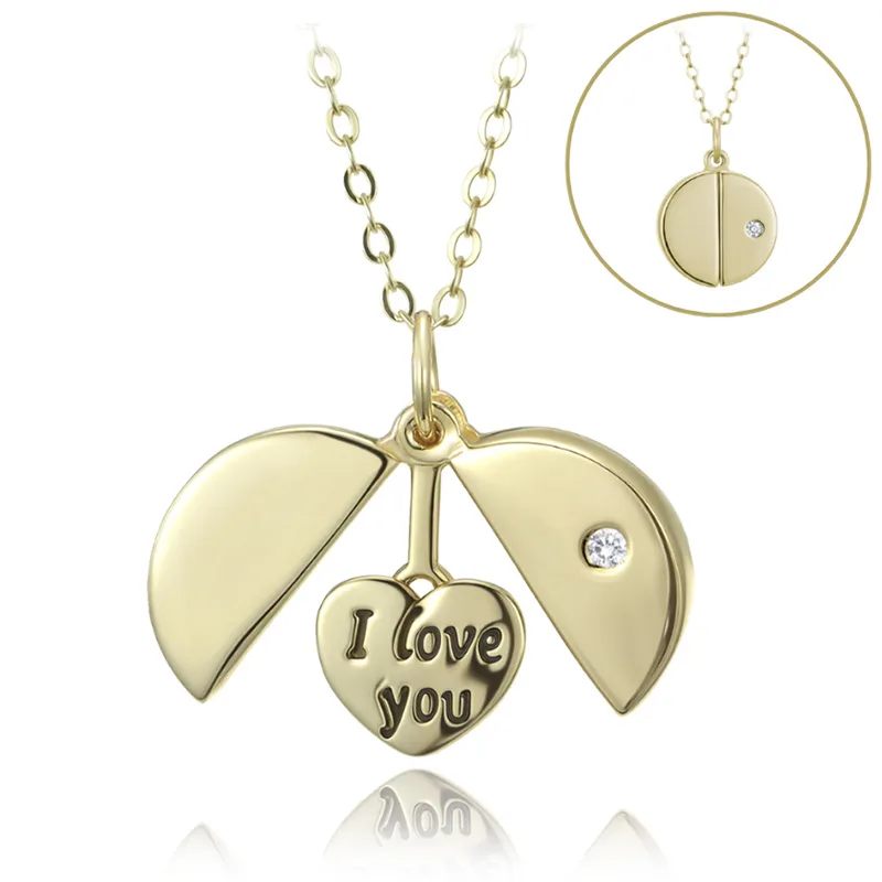 Srebrny naszyjnik pozłacany z otwieraną zawieszką i serduszkiem I love you JMAN0648GN45